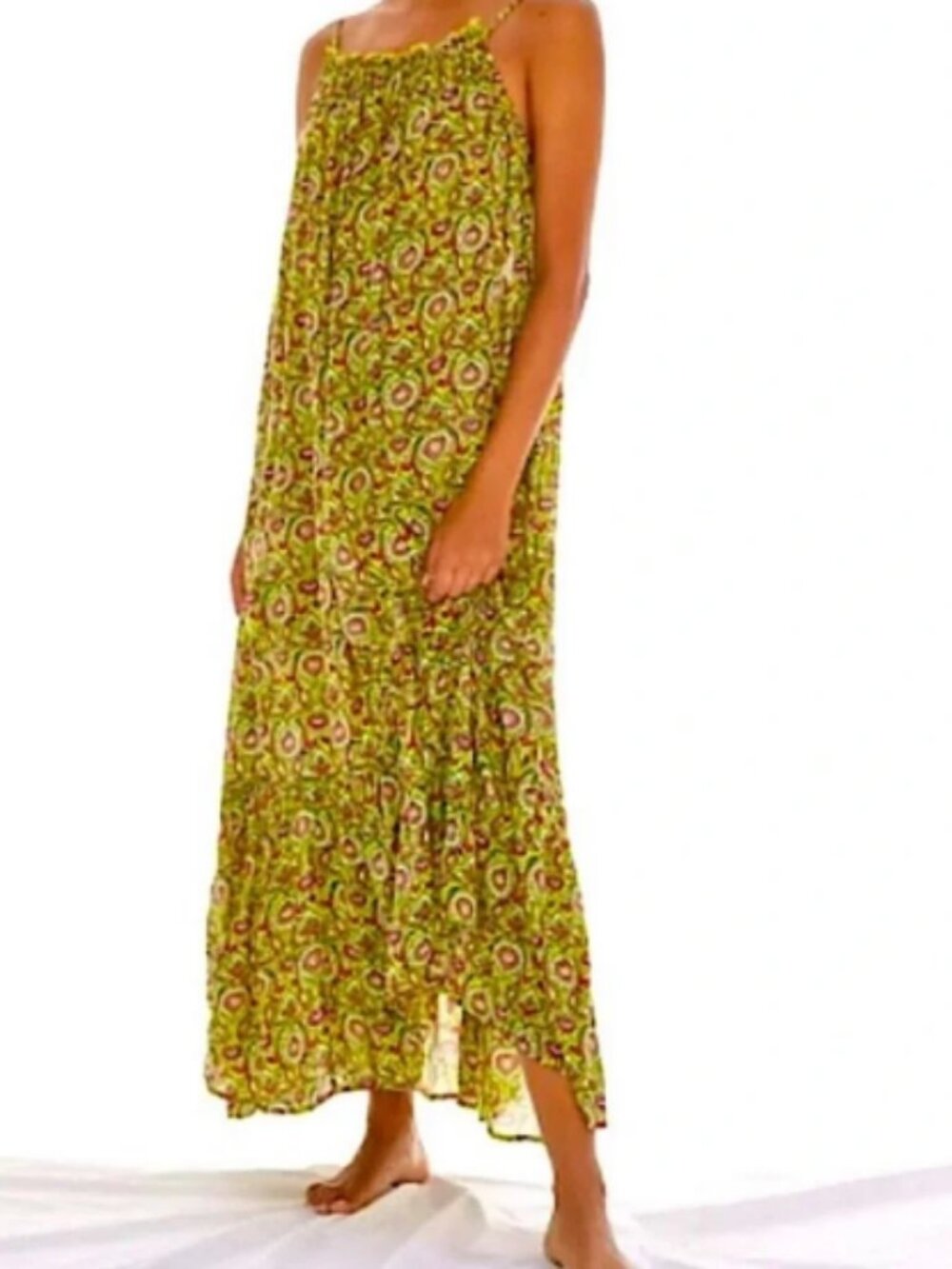 Anthropologie Flounced Paisley Maxi Lounge Dress Sz Small MSRP $120